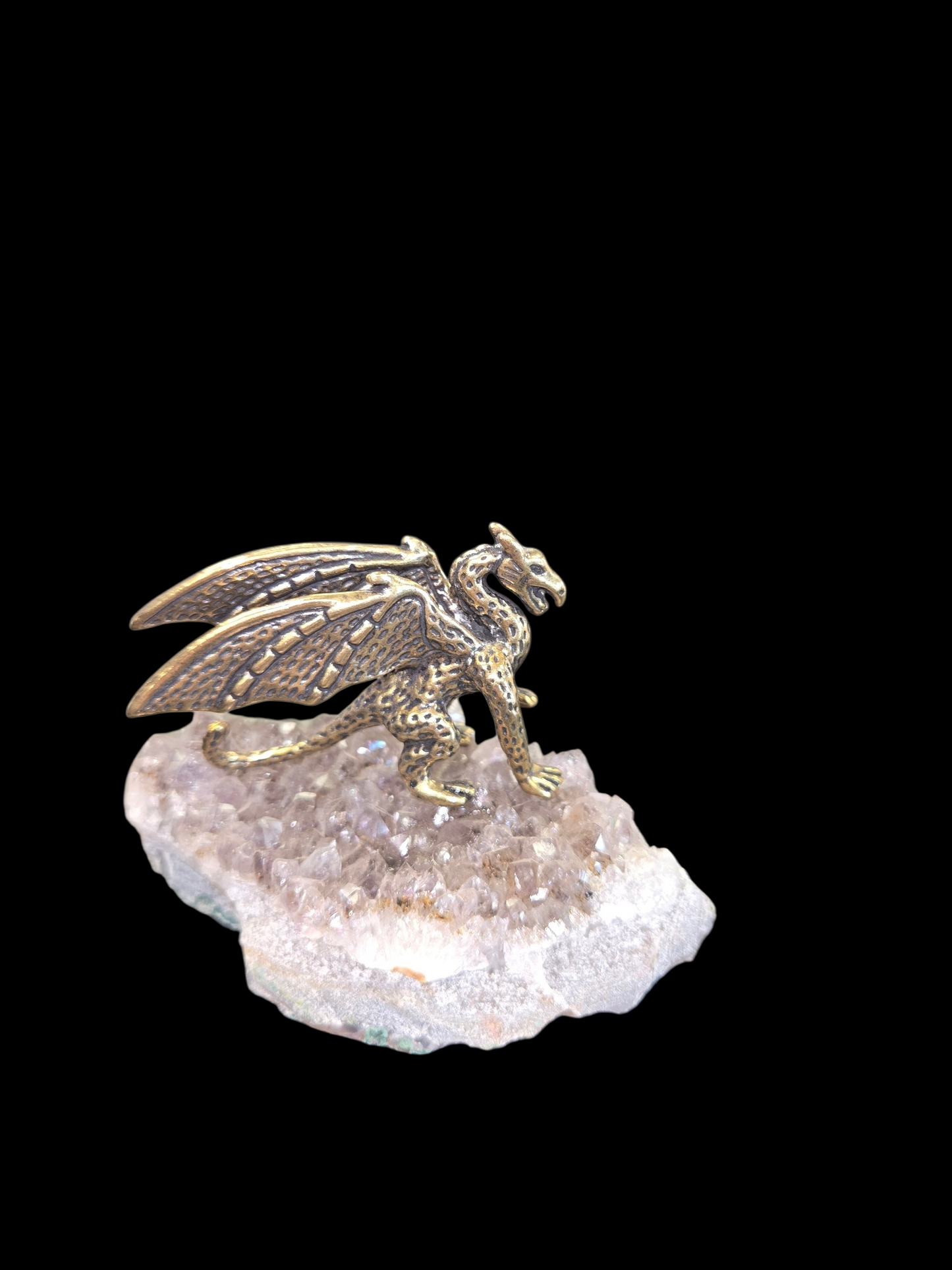 Amethyst Druzy with Brass Petosaur figurine