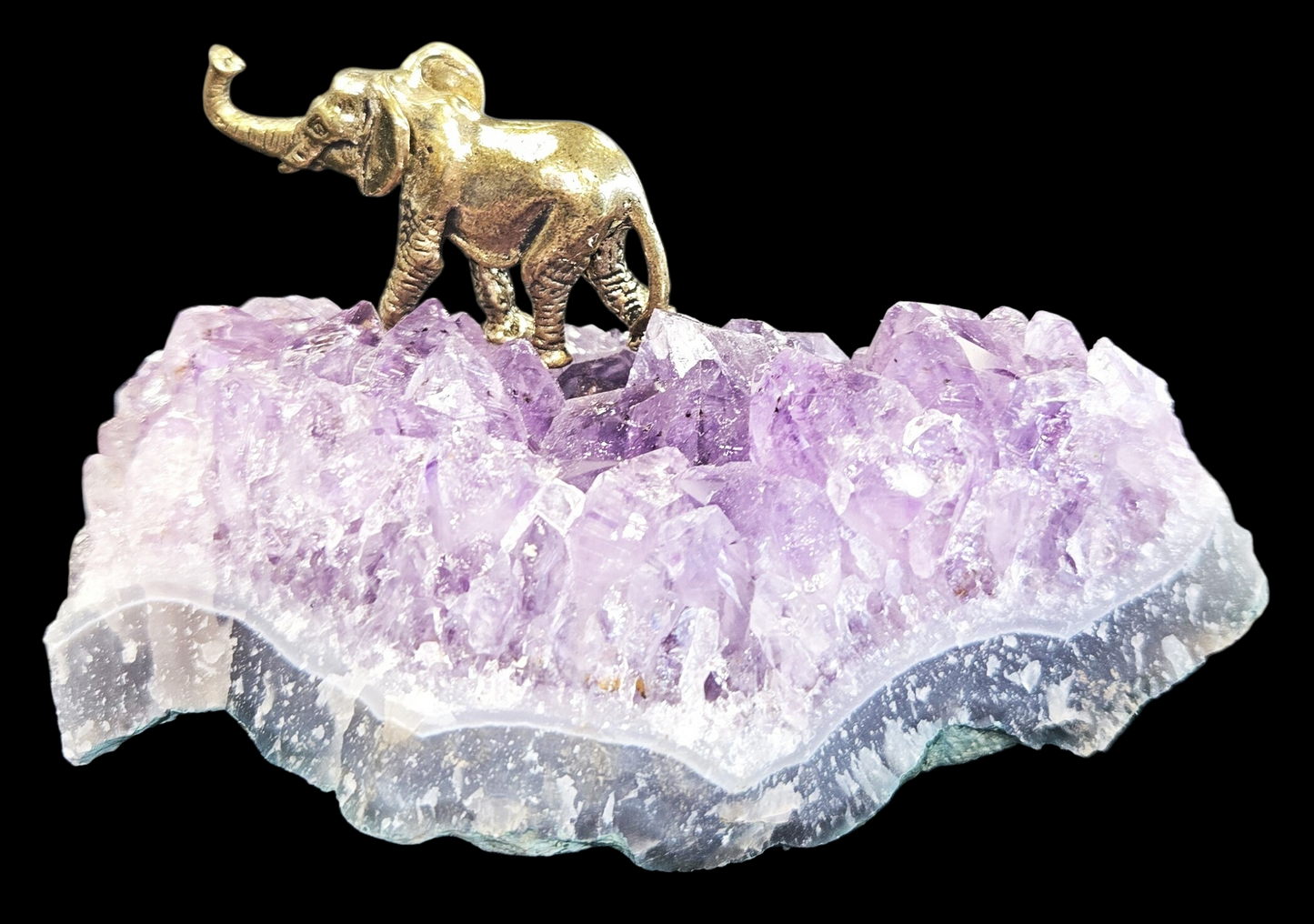 Amethyst Druzy Crystal with Brass Elephant Figurine