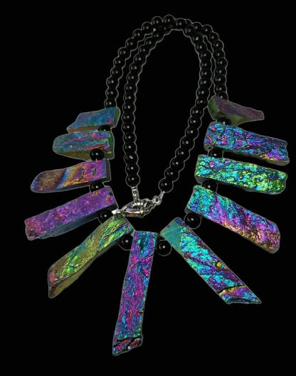 Titanium Coated Quartz Beaded Necklace 20 inches long