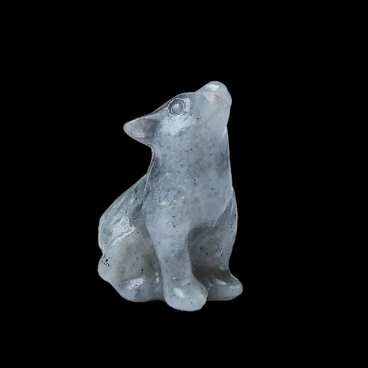 Labradorite Crystal Wolf Carving