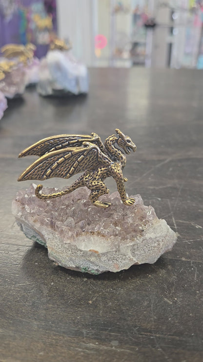 Amethyst Druzy with Brass Petosaur figurine