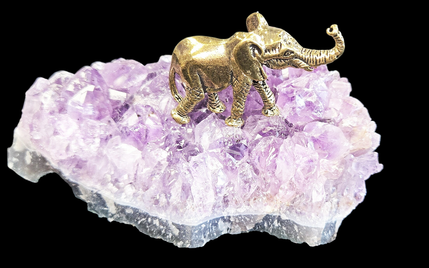 Amethyst Druzy Crystal with Brass Elephant Figurine