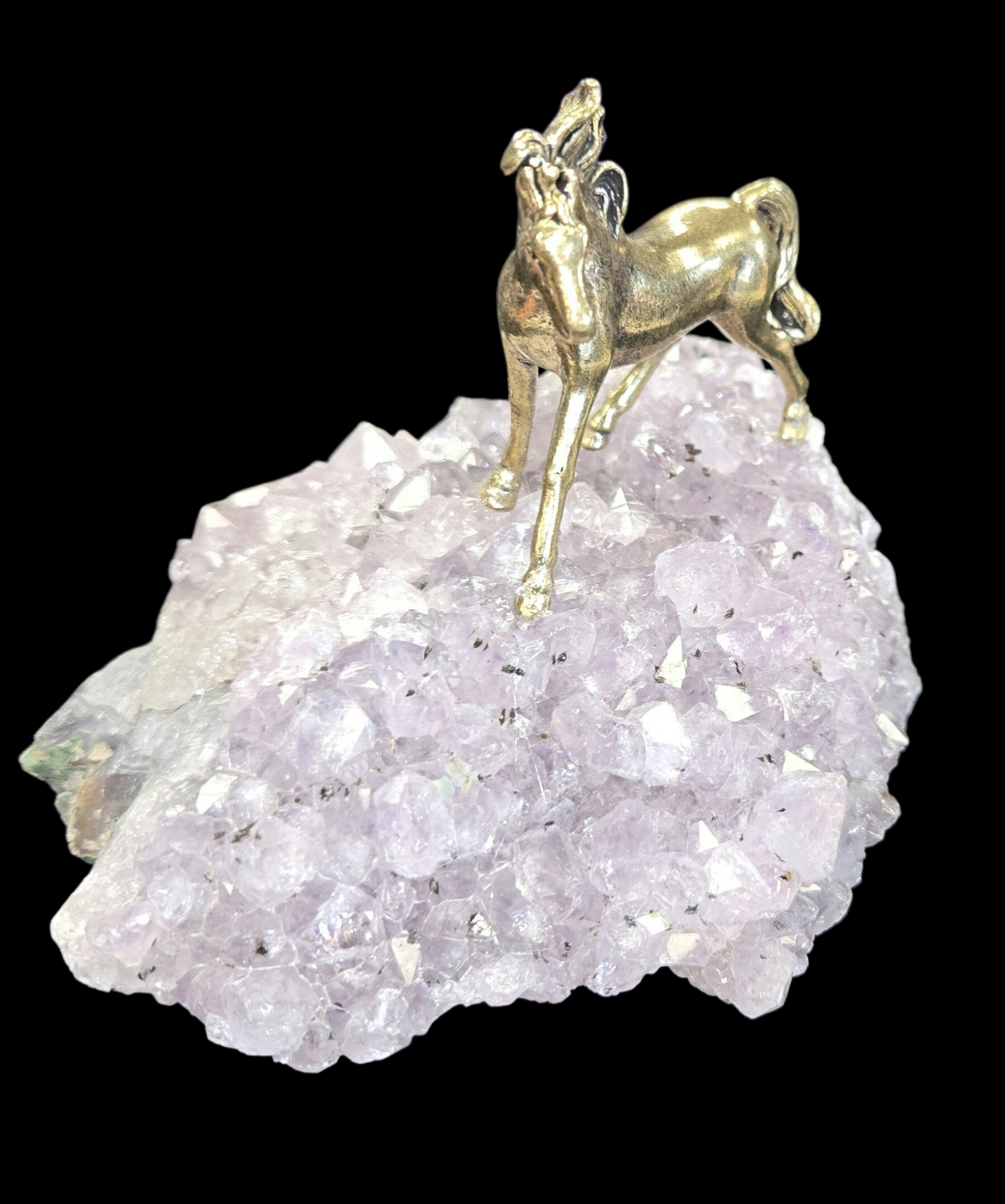 Amethyst Geode Druzy Piece with large Brass horse