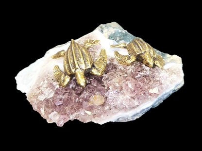 Amethyst Geode Druzy Piece with 2 Brass Sea Turtles