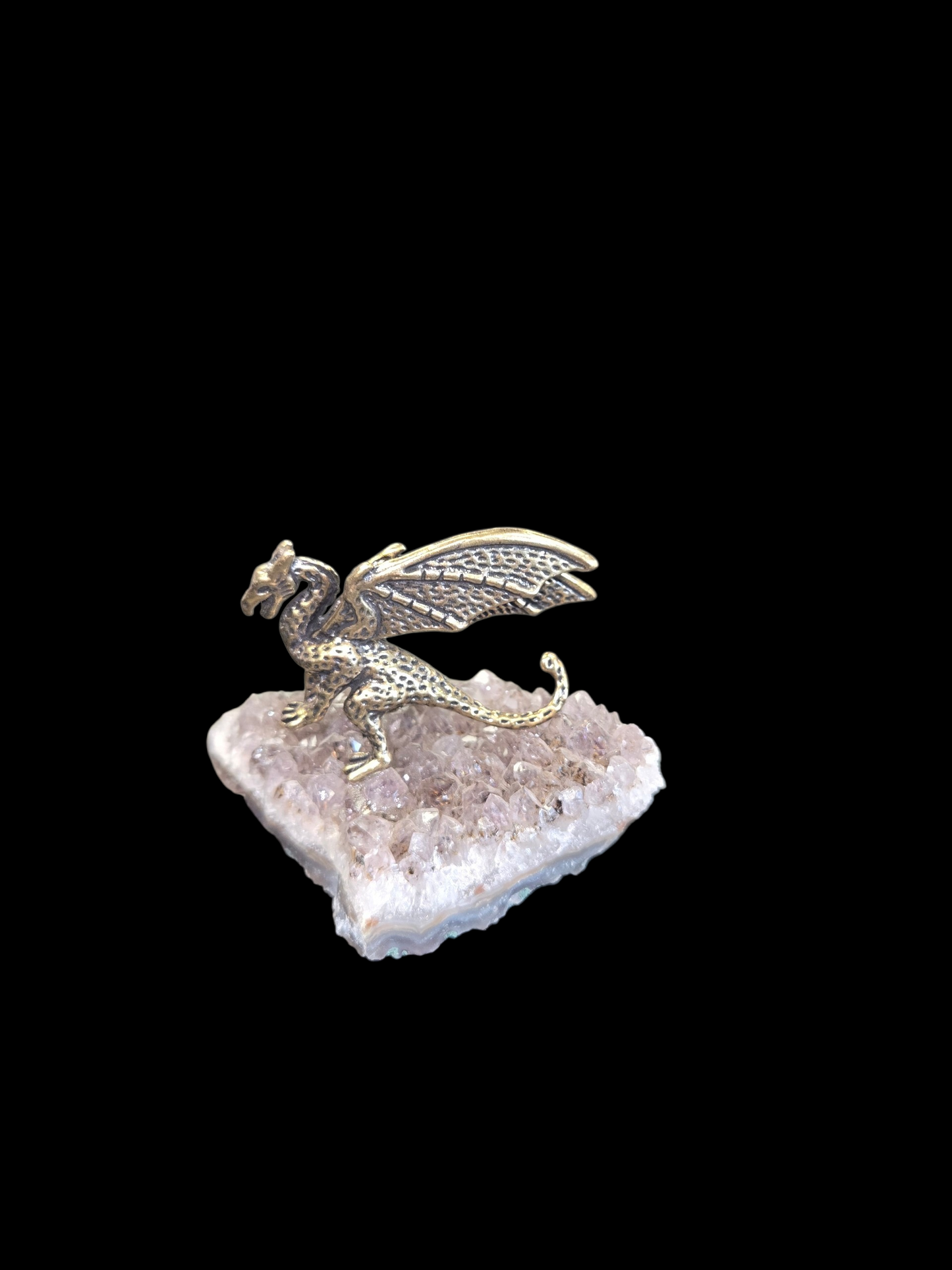 Amethyst Druzy with Brass Petosaur figurine