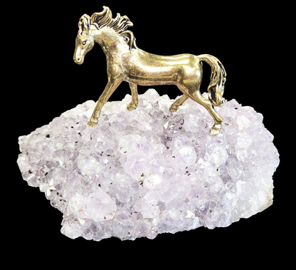 Amethyst Geode Druzy Piece with large Brass horse